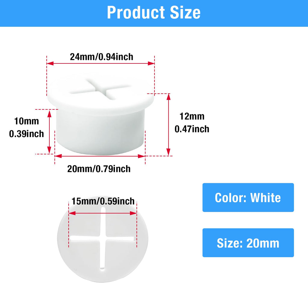 BOPOREAE Desk Grommet, 3/4 in 20 mm White 15 Pcs Silicone Rubber Grommets