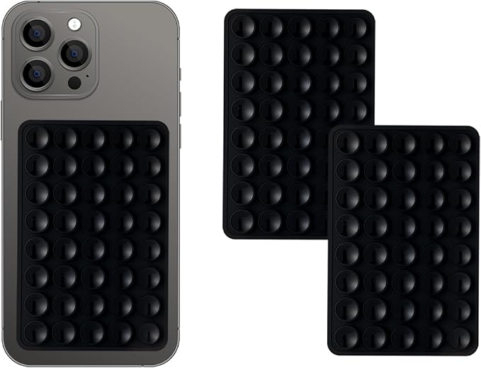 2 Pack Silicone Double-Sided Suction Grip – 40 Cups per Side, Strong Hold for iPhone, Galaxy, Pixel, Android – Hands-Free for Selfies & Videos (Black)