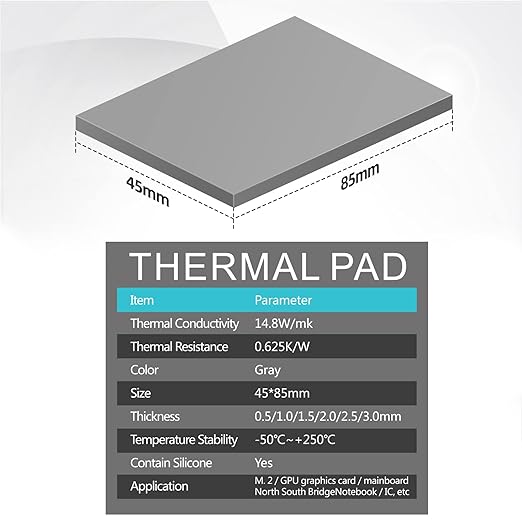 Maxtor Thermal Pad 14.8 W/mK, 85x45x3.0mm(3Pcs) Silicone Thermal Pads Non Conductive Heat-Sink Cooling Pad, Highly Efficient Heat Resistant Soft Pad for Laptop Heatsink/SSD/CPU/IC/LED Cooler