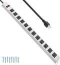 JUNNUJ Metal 12 Outlet Power Strip, Mountable Heavy Duty Power Strip, 1200J Surge Protector Wall Mount Screws Outlet with Switch, Gaming Desk Strips Wide Spaced 15A 125V 1875W, 6 FT 14AWG Power Cord