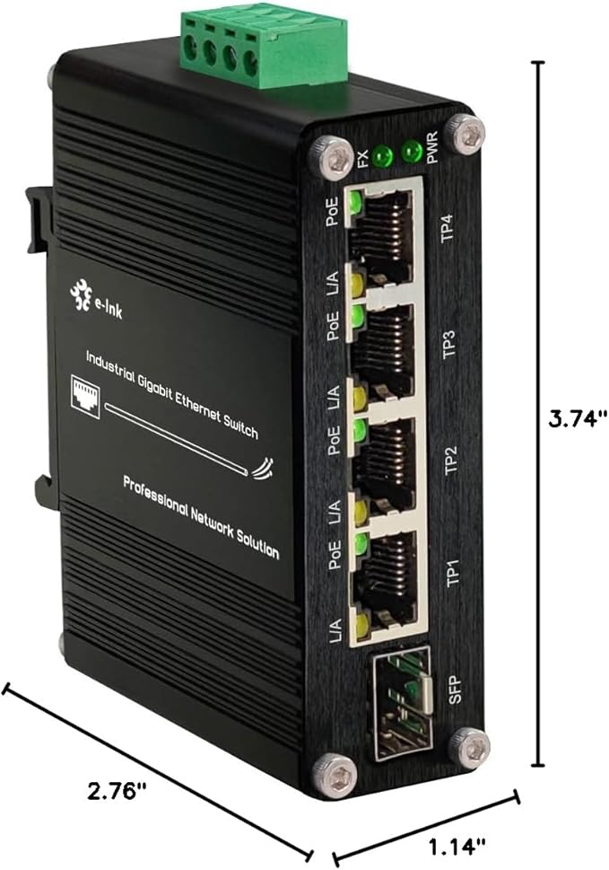 Industrial Gigabit 4 Ports PoE Ethernet Switch PoE+ Fiber Switch with 100/1000M Adaptive SFP Slot Din Rail Unmanaged 10/100/1000Mbps Network Switch IEEE802.3af/at 30W/Port Max 120W 12-48V DC