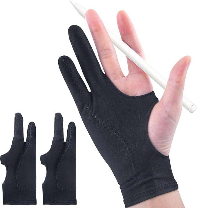 2-Pack Drawing Glove Palm Rejection for iPad Surface All Capacitive Touch Screen Artist Right/Left Hand Graphic Tablet, Graphics Monitor Digital Drawing Sketching, Inking, Coloring Two Finger Gloves