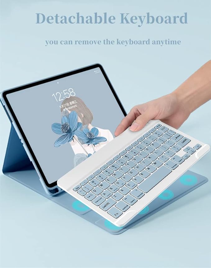 AnMengXinLing Keyboard Case for iPad mini 7th(A17 Pro) 2024/Mini 6th Generation with Mouse,Case for iPad mini7/mini6 with Detachable Wireless Bluetooth Keyboard Pencil Holder Slim Smart Cover, Blue