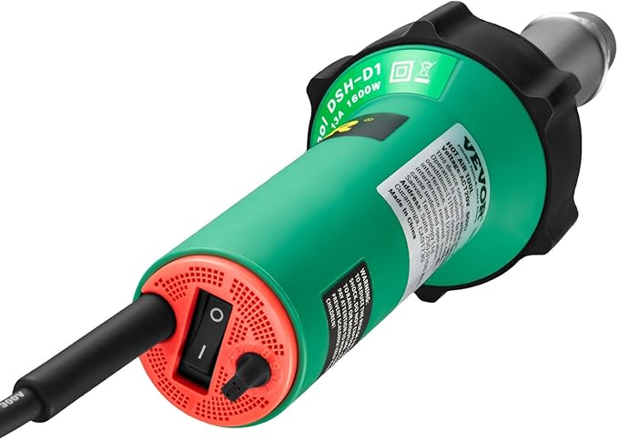 VEVOR Hot Air Plastic Welder, 1600W Hot Air Torch Pistol, 122-1112℉ PVC TPO Vinyl Heat Gun Welding Torch, Plastic Welding Roofing Kit with 4 Accessories - 2 Nozzles & 1 Seam Roller for PP/PE/PVC Sheet