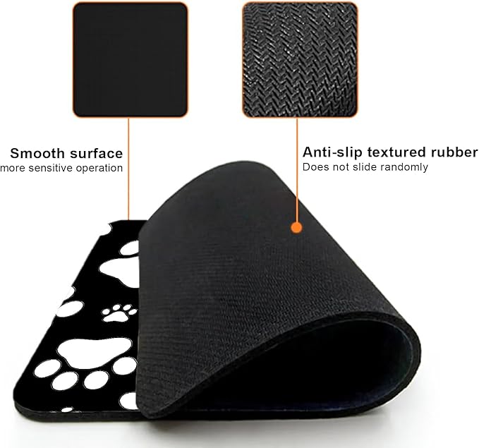 Mouse Pad, Cute White Dog Paw Mouse Pads for Desk, 9.5" x 7.9" Non-Slip Rubber Base Computer Mousepad with Women, Portable Square Design for Wireless Mouse and Pad Laptop Office & Travel