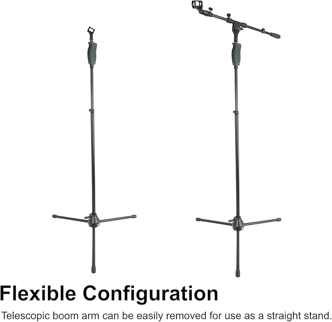 Rockville RVMIC3 V2 Portable Adjustable Tripod Boom Mic Stand for Singers & Musicians, Quick Release Clutch, Sturdy All-Metal, 25"-46.5" Telescopic Boom, Foldable, 6.7 lbs