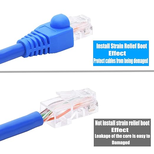 PETECHTOOL RJ45 Cat6 Pass Through Connectors Gold Plated 8P8C Ends and Blue Strain Relief Boots for CAT6 RJ45 Ethernet Network Cable Connector Plug Cover 100/100 (200 Packs Total)