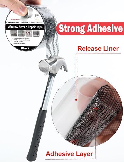 Wohohoho Window Screen Repair Tape, 3 in X 40 FT (480IN) Black Screen Patch Repair Kit, 3-Layer Strong Adhesive Invisible Screen Tape Mesh Repair for Windows, Doors Garage Mosquito Net Magnetic Screen