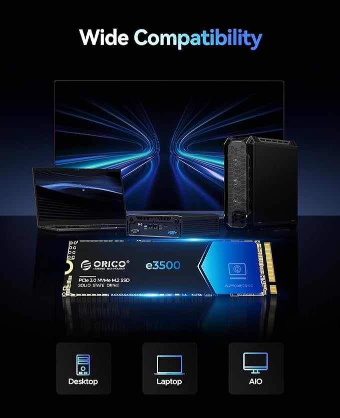 ORICO 256GB M.2 NVMe SSD, PCIe Gen3x4 M2 2280 SSD, Up to 1700MB/s Read & 1100MB/s Write, 3D NAND Flash Internal Solid State Drive with SLC Cache, Compatible with Laptops PC Desktops-e3500