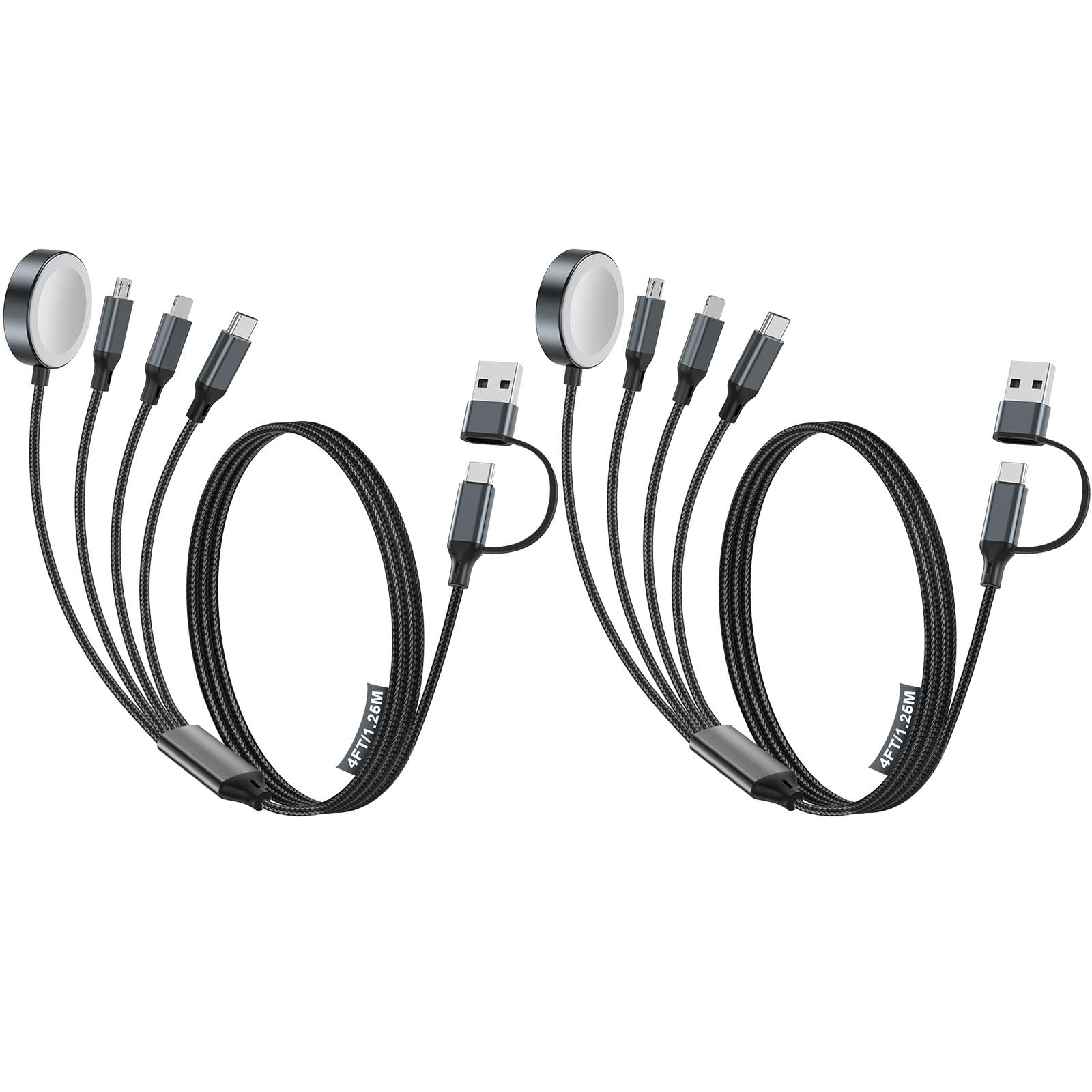 Travel Essentials,2 Pack Multi Charging Cable for Apple Watch Charger/iPhone/Samsung Charger,Type C/Lightning/iWatch/Micro Charging Cable for iWatch Ultra/10-2/iPhone/Galaxy/Airpods[1.2M]