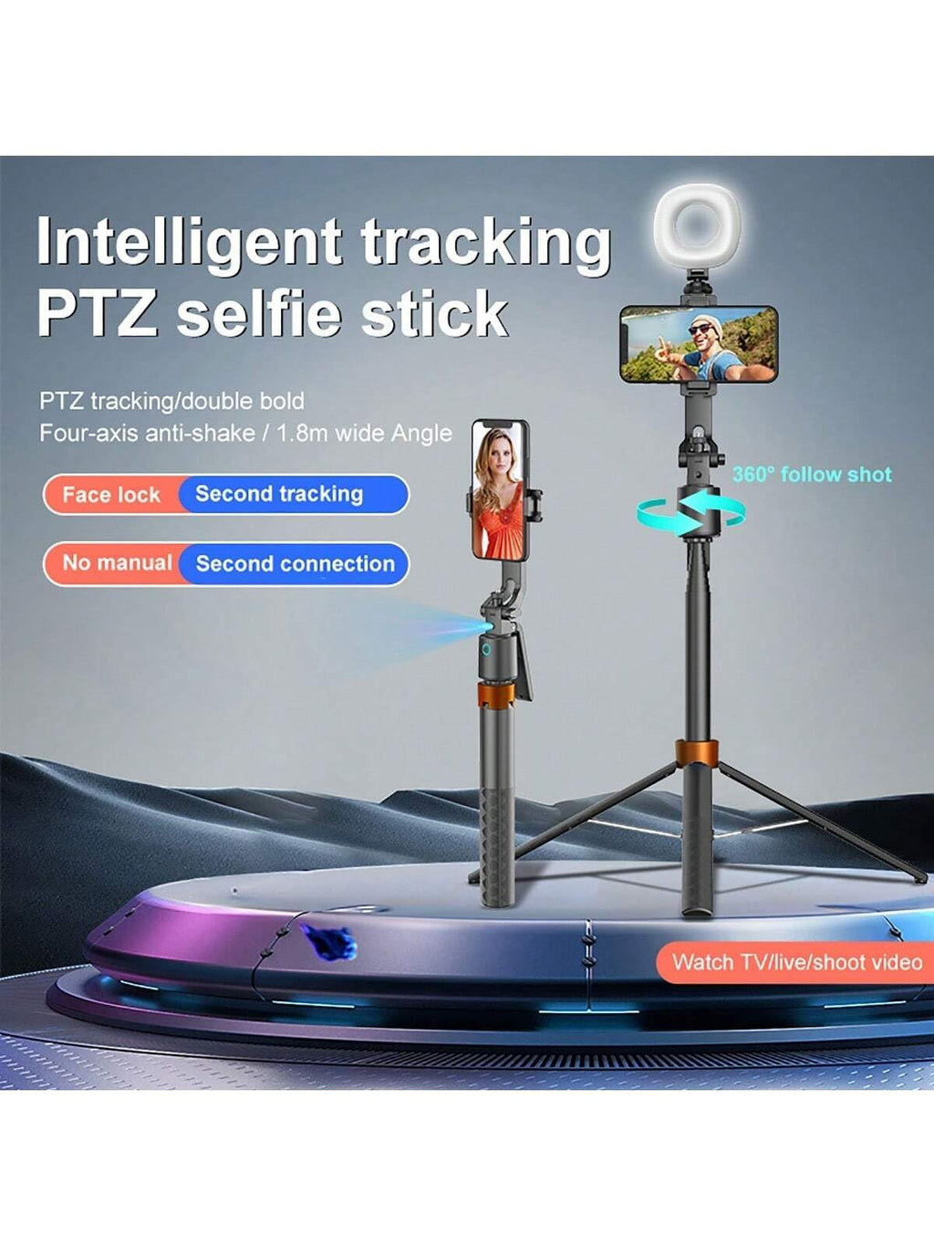 Auto Face Tracking Phone Holder, 360° Rotation Phone Tripod with Wireless Remote and Phone Holder, Selfie Stick Tripod for iPhone、Android Phone, Applied to YouTube, Vlog/TIK Tok