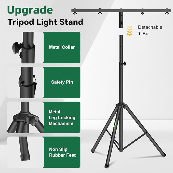 Dj Light Stand Metal T-Bar Stage Stand for Par Lights Tripod Light Stand with Crossbar Mount, with a Carry Bag, Set of 2