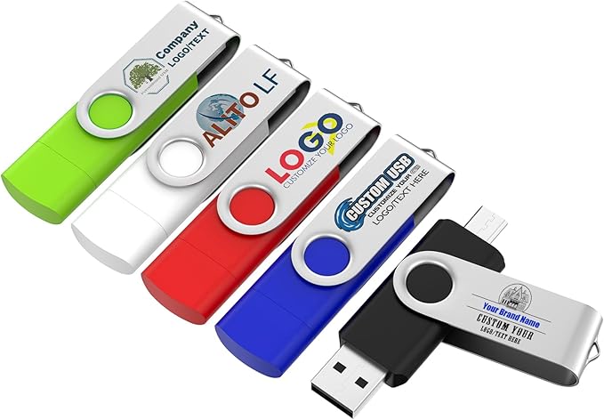 Customizable 4GB Flash Drive 10 Pack, ABLAZE Dual USB 2.0+ Type C Thumb Drives with Logo Personalized USB Memory Sticks (Mixed Colors)