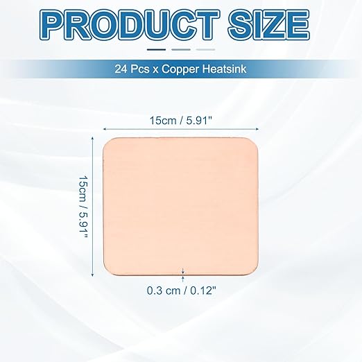 PATIKIL Copper Heatsink Pad Shims, 24 Pcs 15x15x0.3mm Copper Pad Shim IC Chipset GPU CPU Thermal Heatsink for Cooling Laptop Desktop Computer