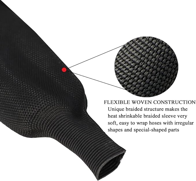 Heat Shrinkable Braided Sleeving 2:1 Ratio- Abrasion Protection Flexibility Wiring Harness Cable Sheath (3/4" ID, 30ft)
