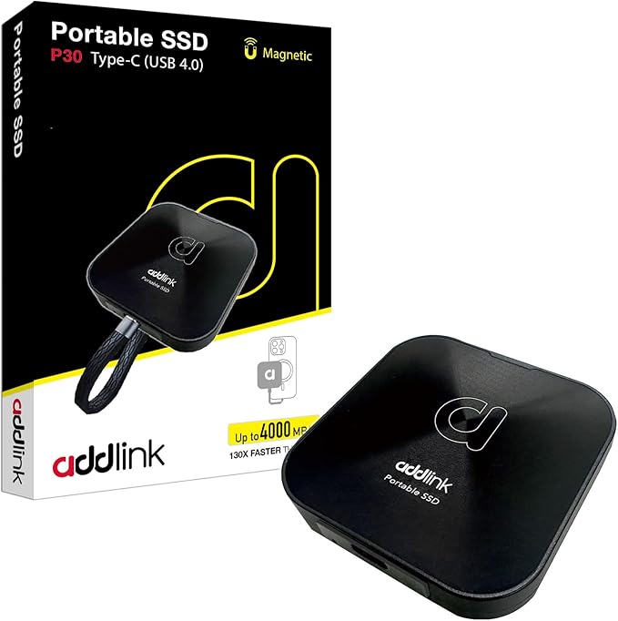 Addlink P30 2TB Magnetic Portable SSD, USB4 4000MB/s Compatible with Thunderbolt 4, ProRes 4K 120fps, PS5/PS4, MagSafe, Aluminum, for iPhone, PC, Mac, Android