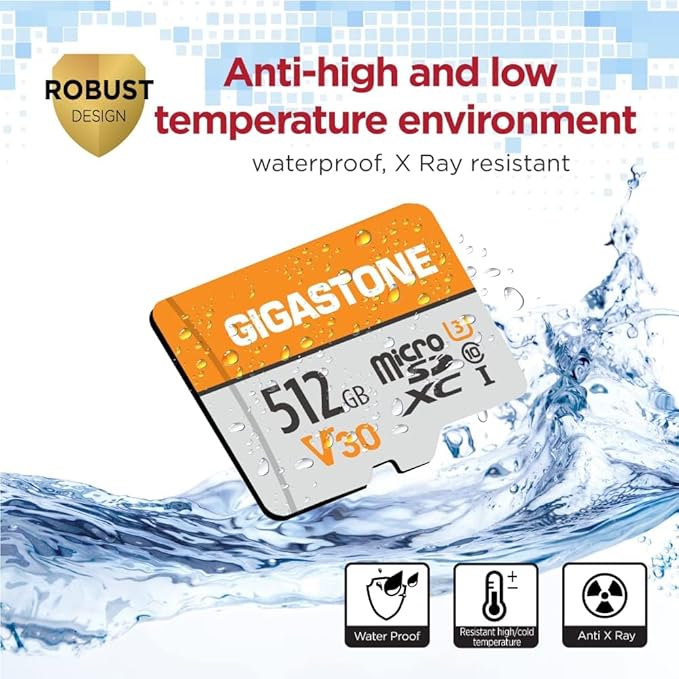 GIGASTONE 512GB Micro SD Card 4-Pack, A1 V30 4K Video Recording, Surveillance, Security Camera, Action Camera, Drone, 100MB/s MicroSDXC Memory Card UHS-I Class 10