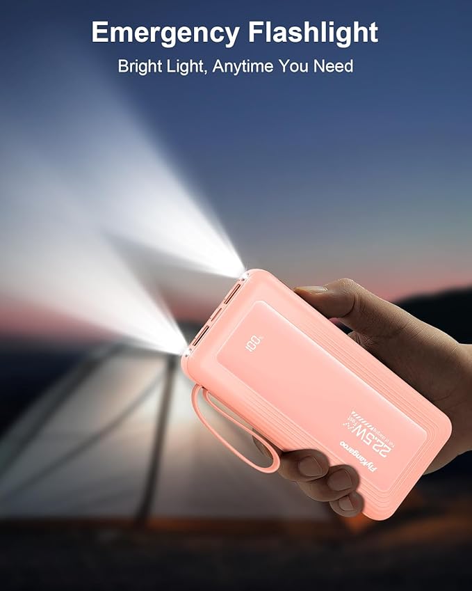 Portable Charger with Built in Cables, Slim 10000mAh Fast Charging 22.5W Power Bank USB C LED Display Battery Pack 6 Outputs & 2 Inputs for iPhone Samsung Pixel LG Moto iPad