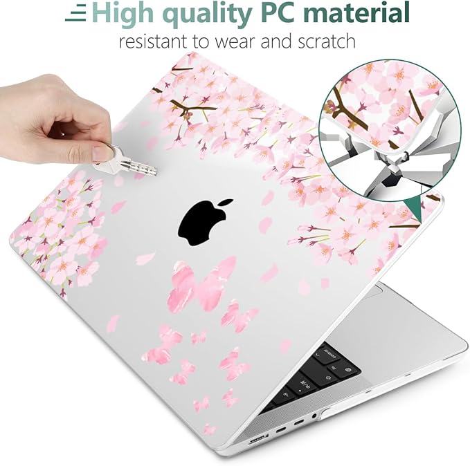 DONGKE for M4 MacBook Pro 16 Inch Case 2024 2023 2021 A3403 A3186 M3 A2991 M2 A2780 M1 A2485 Pro/Max Chip, Plastic Hard Shell Case & Keyboard Cover for Mac Pro 16 with Touch ID, Flower Blossoms