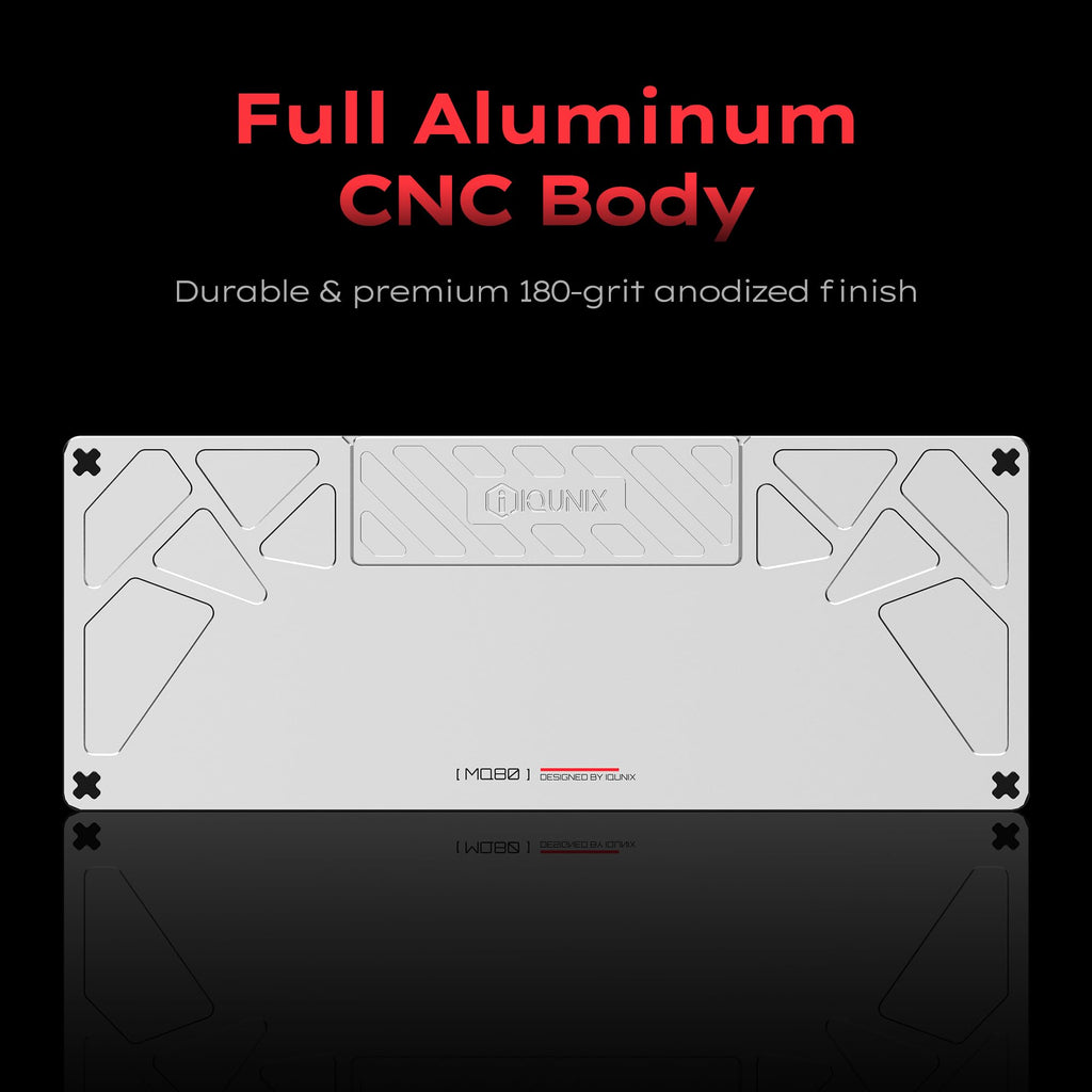 IQUNIX MQ80 Low Profile Mechanical Keyboard for Work and Gaming Tri Mode Wireless Wired CNC Aluminum Hot Swappable RGB Backlit Long Battery Life VIA Support (Silver)