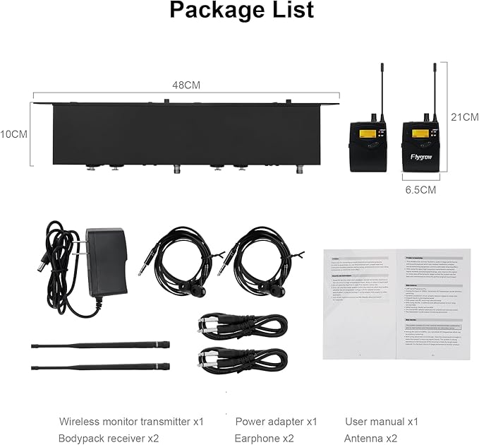 UHF Dual Wireless in-Ear Monitor System with Earphone, Metal Wireless IEM System, Sturdy Bodypack Receiver, 80 Adjustable Frequencies,164ft Range, Ideal for Stage & Studio (2 Bodypack)
