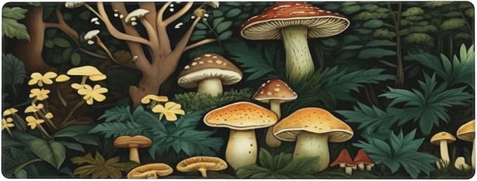 Gaming Mouse Pad, Large Non-Slip Rubber Base Mousepad, Keyboard Mouse Mat, Desk Pad with Stitched Edges, 31.5x11.8inch, Mushroom Forest