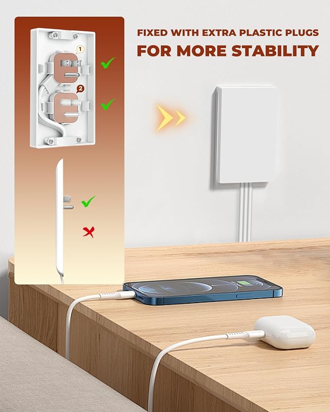 Saker Outlet Concealer Power Strip, 8ft Ultra-Thin Extension Cord with 3 Outlets,1625W, Low-Profile Flat Plug, Wall-Hugging Design for Home, Office, and TV Setup (8ft)