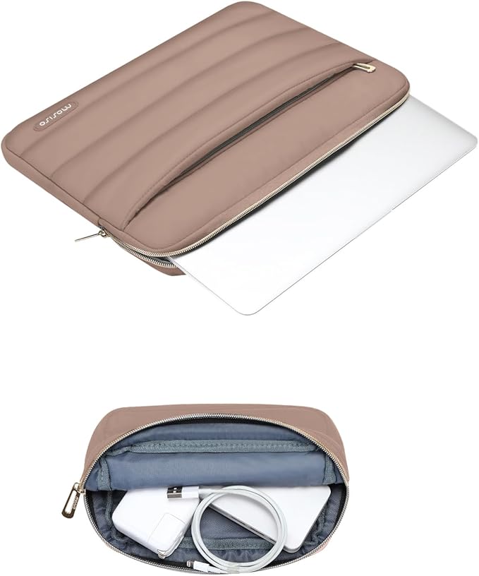 MOSISO 15-15.6 inch Laptop Case, 16 inch Puffy Laptop Sleeve Compatible with MacBook Pro 16, HP Dell ASUS Acer Toshiba Lenovo Notebook Computer, Polyester Horizontal Bag with Small Case, Brown