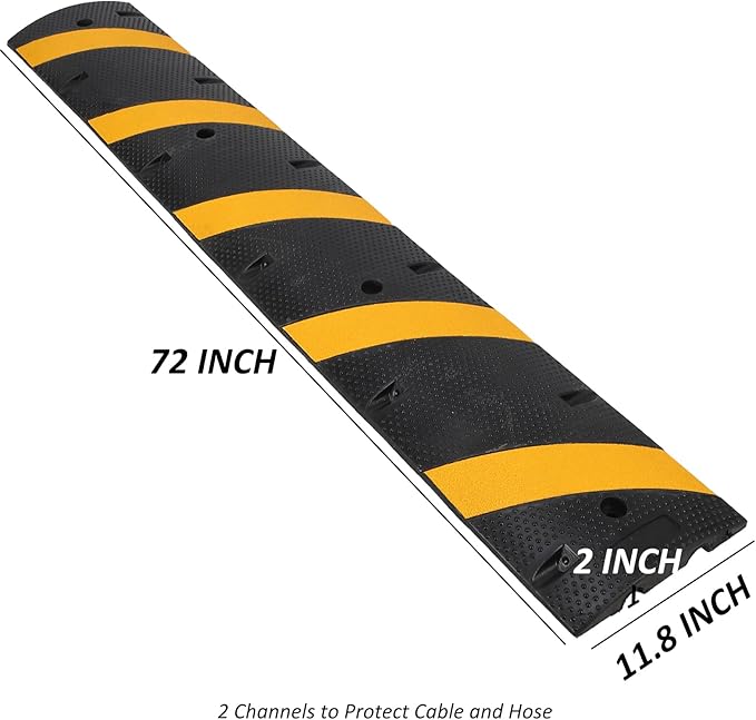 Heavy Duty Speed Bumps for Driveway, 2 Pack 6Ft Rubber Speed Bumps, 2 Channel Modular Traffic Speed Bump Hump Cable Protector Ramps for Asphalt Concrete Gravel Driveway Road with 6 Bolt Spikes
