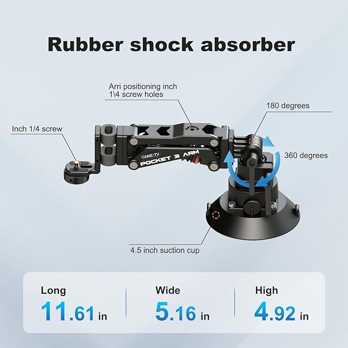Came-TV Camera Suction Mount Suction, Multifunctional Shock Absorber Arm Video Stabilizer for Pocket 2, Pocket 3, OSMO, Cup Camera Mount, 1/4" Mounting Holes Car Mount & for 360 Action Camera