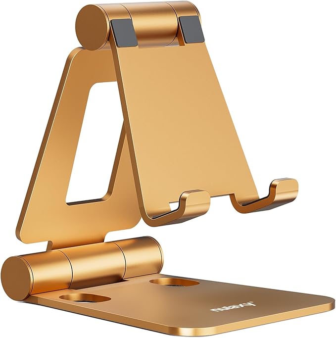 Nulaxy Dual Folding Cell Phone Stand, Fully Adjustable Foldable Desktop Phone Holder Cradle Dock Compatible with Phone 16 15 14 13 12 11 Pro Xs Xs Max Xr X 8, Nintendo Switch, All Phones - Orange