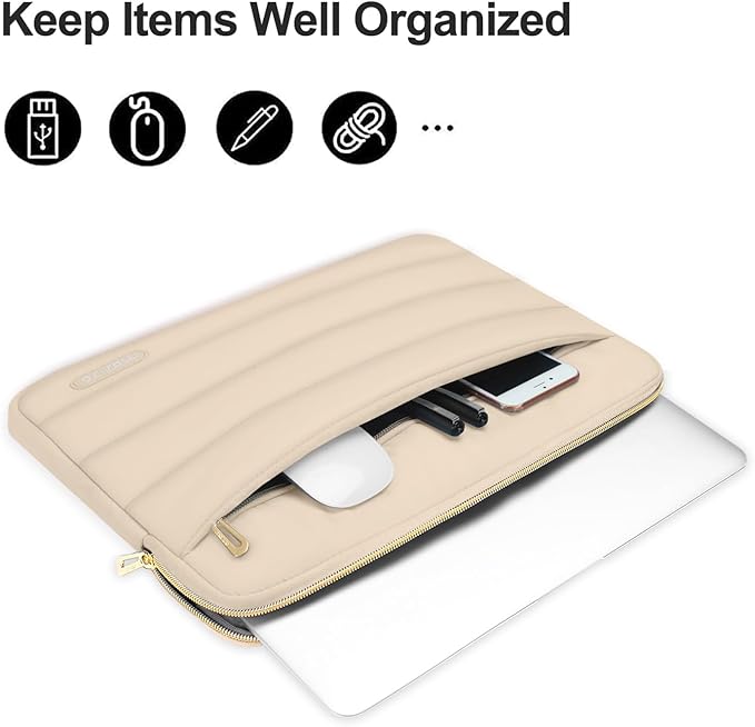 MOSISO 13.3 inch Laptop Case, 13-13.3 inch Puffy Laptop Sleeve Compatible with MacBook Air 13 13.6 M4 M3 M2 M1/Pro 13/Pro 14, HP Dell ASUS Lenovo,Polyester Horizontal Bag with Small Case, Apricot