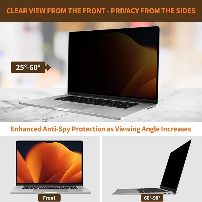 Privacy Screen for MacBook Air 13.6 & 13 Inch (2022-2025, M2, M3, M4), Anti-Spy Removable Laptop Privacy Filter Shield for Mac 13'' Model A2681 A3113 A3240
