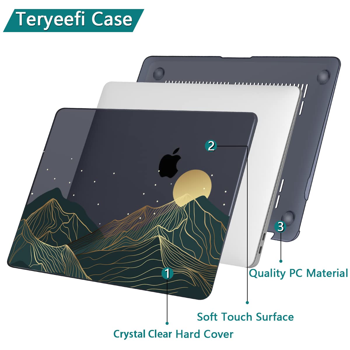 Teryeefi for MacBook Air M1 13 inch Case 2018 2019 2020 (Model A2337 A2179 A1932) with Touch ID & Retina, Printing Hard Shell Case + Keyboard Cover + Screen Protector, Landscape