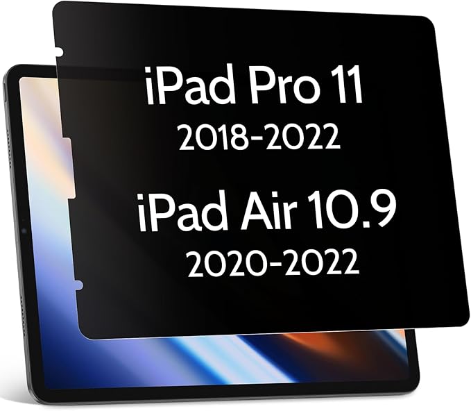 Privacy Screen Protector for iPad Air 5th&Air 4th (10.9 In)/ iPad Pro 11 (2022/21/20/18), Anti Glare Blue Light Spy Filter Private, High Sensitive Bubble-Free Easy Install Black Security Screen Shield