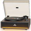Vinyl Record Player Built in HiFi Stereo Speakers BT Wireless Input Belt Drive Iron Platter Turntables for Vinyls Records with MM Audio AT-3600L Cartridge Soft Warm Light Design Wooden Cream Brown