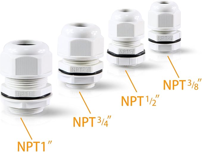 25 Pcs 1/2" IP68 Strain Relief Nylon Cord Grip NPT Cable Glands Adjustable UL Listed and RoHS Compliant (Grey)