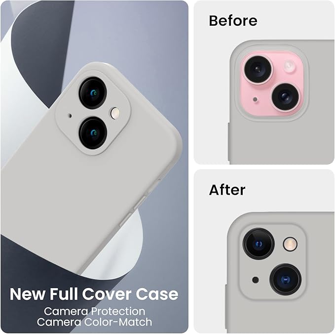 FireNova Designed for iPhone 15 Plus Case, Silicone [Camera Protection] Case with [2 Screen Protectors], Soft Anti-Scratch Microfiber Lining Inside, 6.7 inch, Natural Titanium