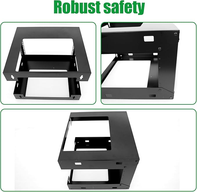 9U Wall Mount Open Frame 19 Inch Server Equipment Rack Wall Mountable Heavy Duty Design - Holds All Networking & AV Gear - Open Frame Includes 2 1U 12in Vented Shelves & Mounting screws (WALL RACK 9U)