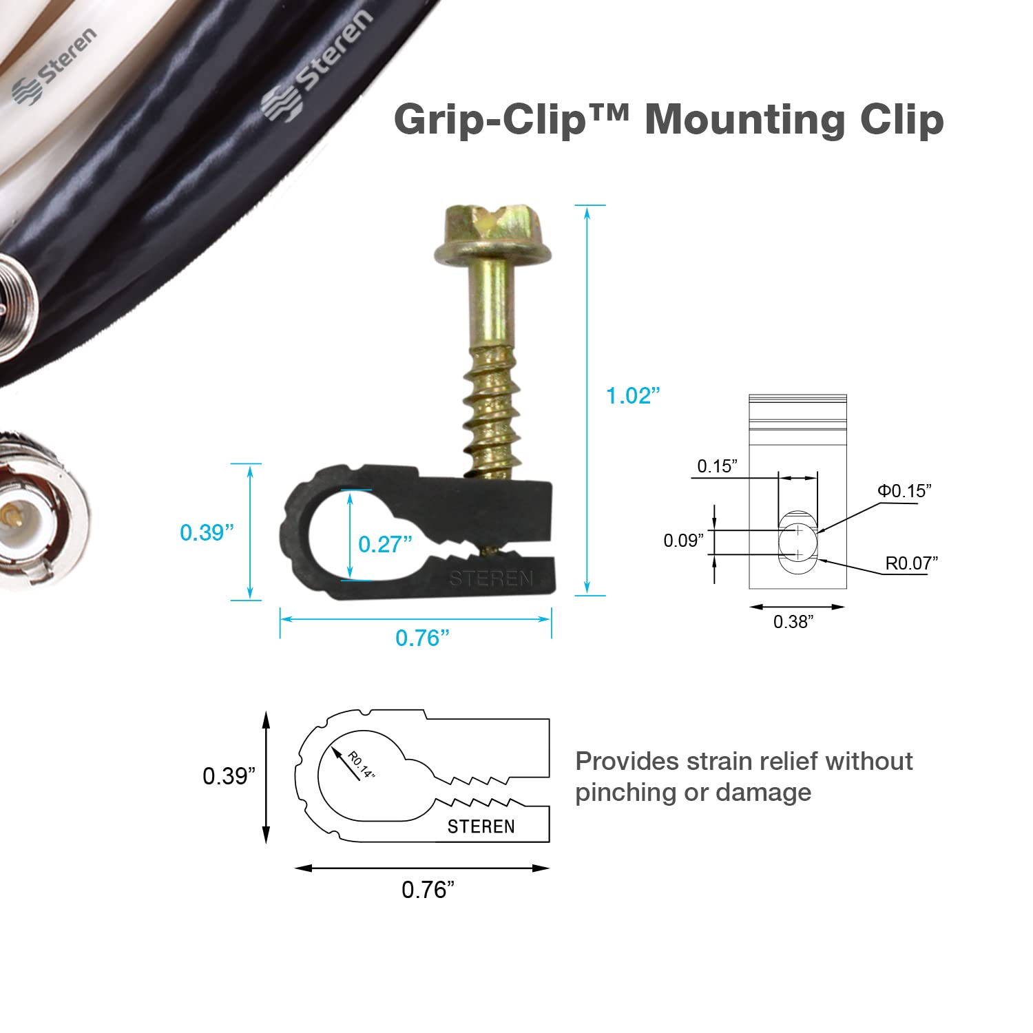 STEREN Coaxial Cable Clips - Cable Holder - Siding Clips for Hanging - Cord Holder for Desk - Cable Clamps - Cord Clip - Wire Organizer Clips - Tv Mount Screws (Black, 200 Count - Single Screw)