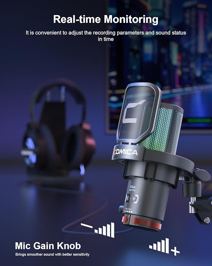COMICA Ejoy Uni PRO(A) USB Wireless Microphone with Noise Cancellation, RGB Lights, Monitoring, Muting, Boom Arm Mic for Computer, PS5, PS4, Streaming, Podcast, Chat, Twitch, Discord