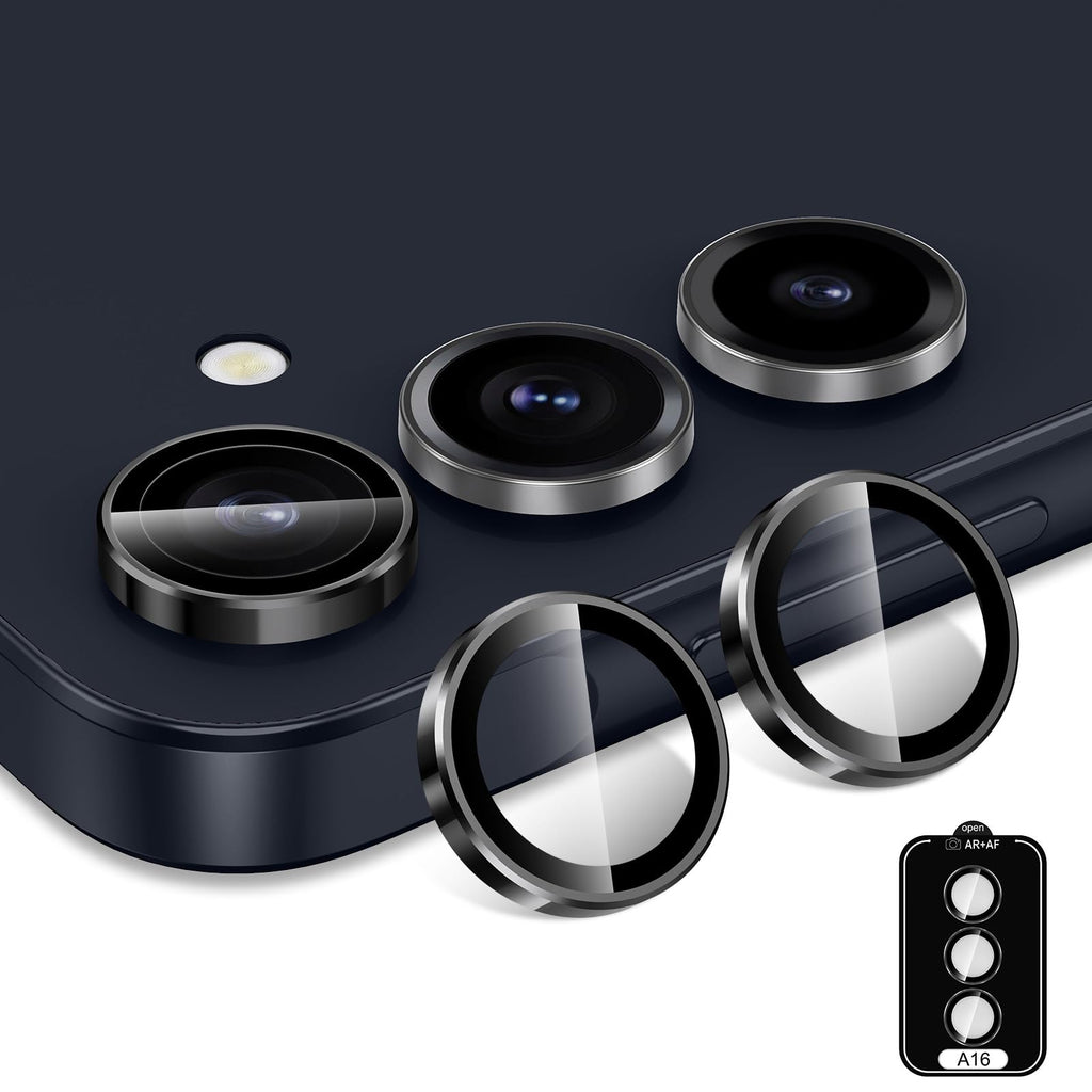 Avocase for Samsung Galaxy A16 Camera Lens Protector, Individual Metal Ring Tempered Glass Lens Cover, [Strong Adsorption] Scratch Resistant Ultra-Thin HD Clear Lens Cover, 1 Set-Black Ring