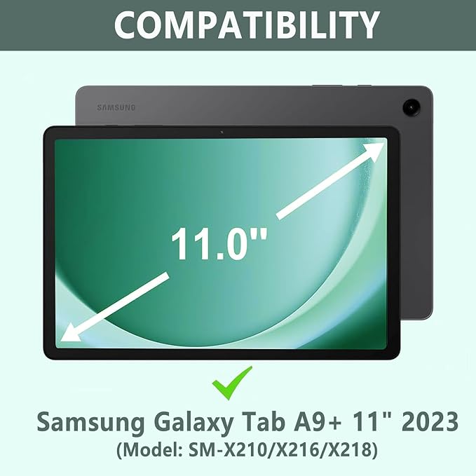 Keyboard Case for Samsung Galaxy Tab A9 Plus 5G 11 inch 2023 (SM-X210/X216/X218), 7 Color Backlit Detachable Keyboard Bluetooth, Smart Folio Cover with S Pen Holder for Galaxy Tab A9+ 11"(Dark Green)