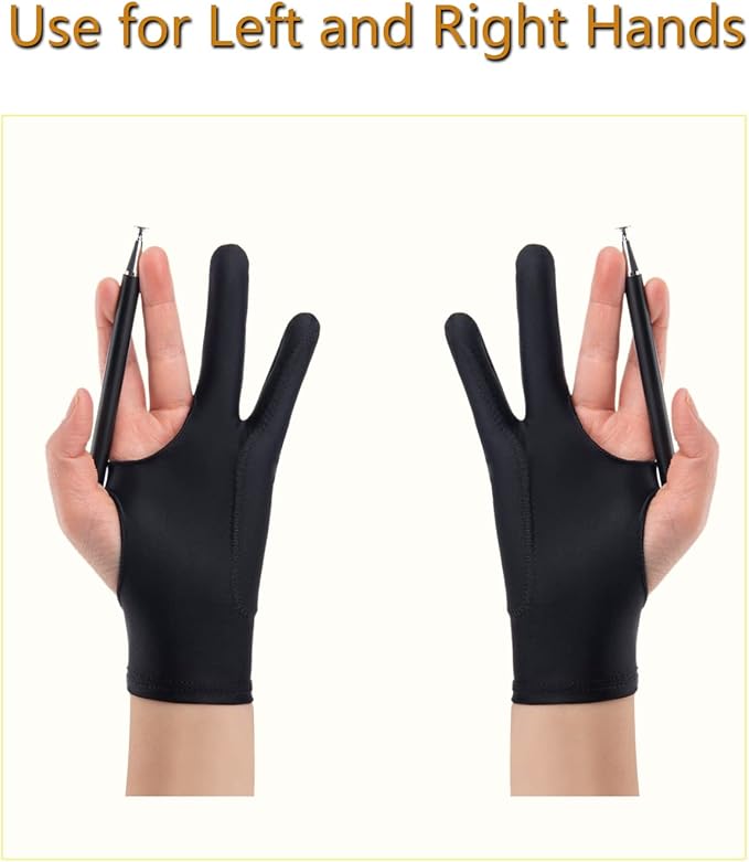 SPBMY Drawing Glove 2 Pack,Two-Finger Artist Glove for Drawing Tablet, Paper Sketching, iPad. Digital Art, Right Hand and Left Hand, Black M: 3.34x8.07 inches