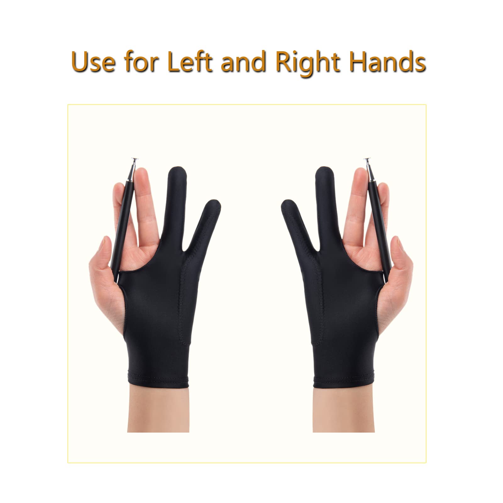 SPBMY Drawing Glove 2 Pack, Two-Finger Artist Glove for Drawing Tablet, Paper Sketching, iPad, Digital Art, Right Hand and Left Hand, Black, S: 2.95x7.48 Inches