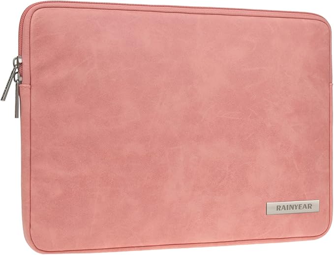 RAINYEAR 13 Inch Laptop Sleeve PU Suede Leather Case Protective Cover Water Resistant Carrying Bag Compatible with 13.3 Notebook Computer Chromebook,14" MacBook M1 M2 M3 M4,13.5 Surface Laptop(Coral)