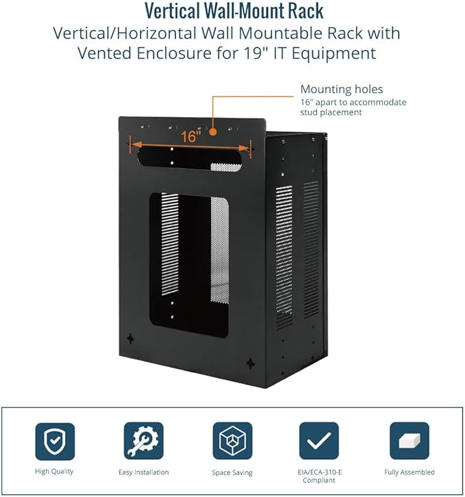 Tecmojo 4U Server Rack, Vertical/Horizontal Wall Mountable Rack with Vented Enclosure for 19 Inch IT Equipment, Cable Modems, Telecom, A/V,Black