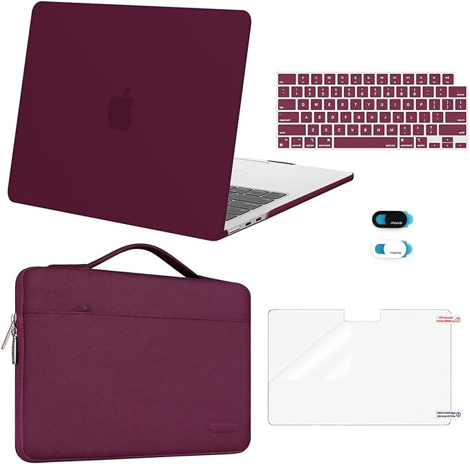 MOSISO Compatible with MacBook Air 13 inch Case 2025 2024 2023 2022 M4 A3240 M3 A3113 M2 A2681, Hard Shell&Sleeve Bag&Keyboard Skin&Webcam Cover&Screen Film for MacBook Air 13.6 inch, Burgundy