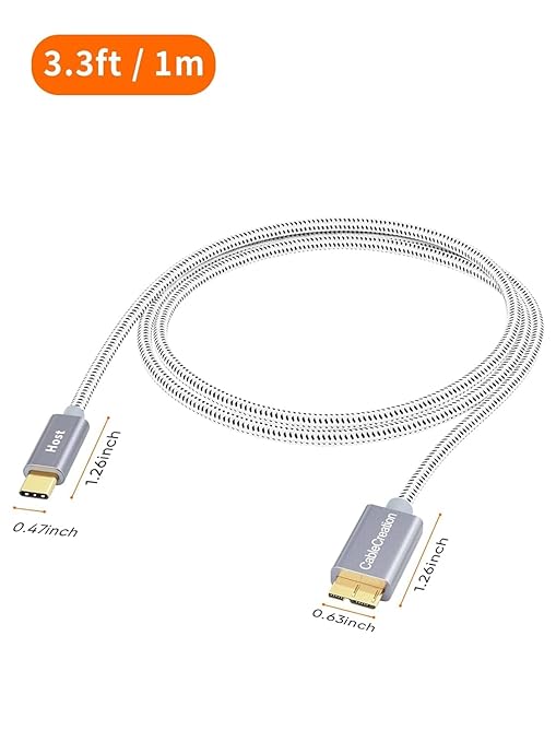 CableCreation 3.3ft*2 USB C to Micro B Cable,10Gbps Speed External Hard Drive Braided,USB 3.1 Type C to Micro B Work for iPhone 15 Series,Seagate WD Westgate My Passport,MacBook Pro,iPad/Tablet,Grey