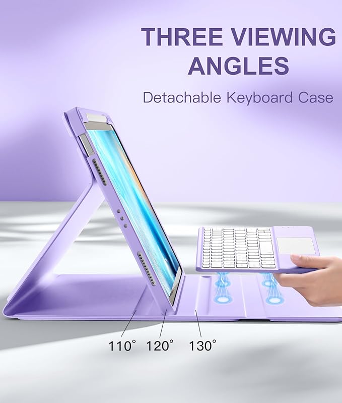 Compatible with iPad Air 11 Inch & Air 5th/Air 4th Generation Case with Keyboard - Multi-Touch Trackpad, 7-Color Backlit, Detachable Folio Cover for Air 11-inch M3/M2 (2025/2024), Light Purple